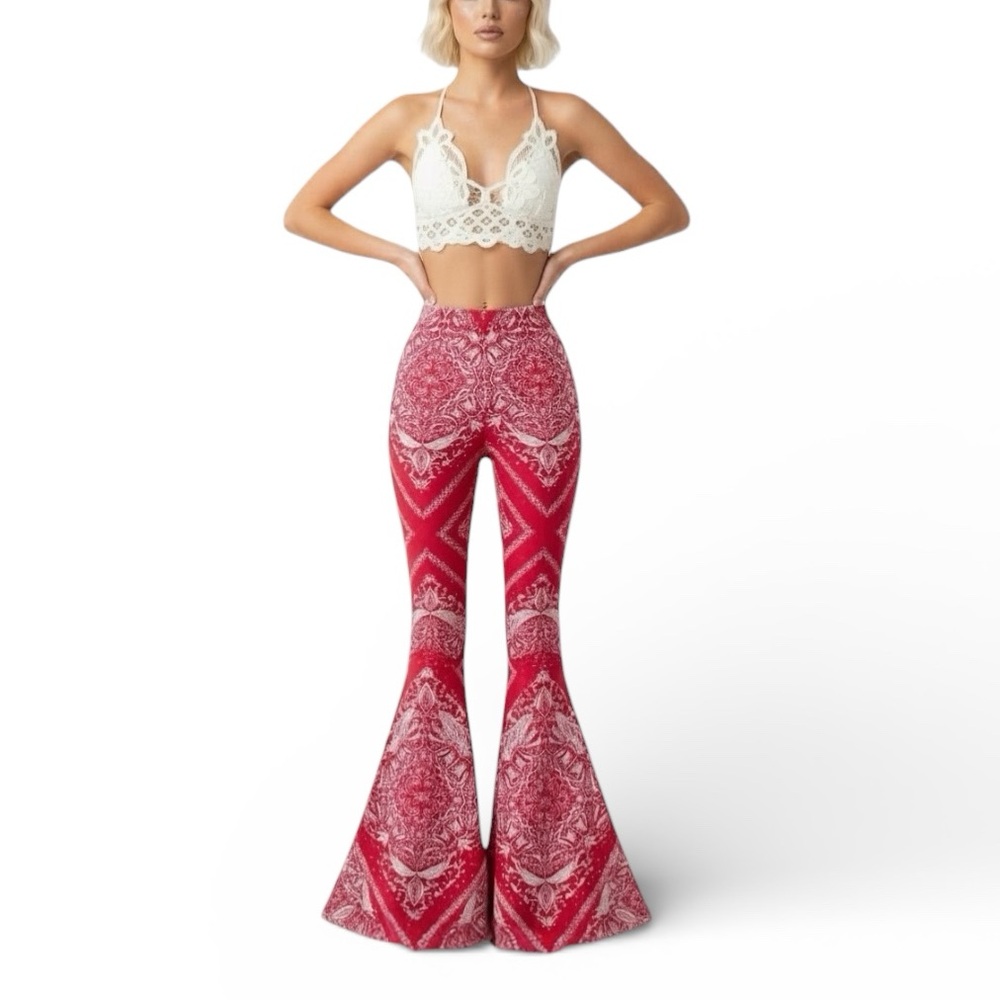 Novella Royale Red and White Flare Pants